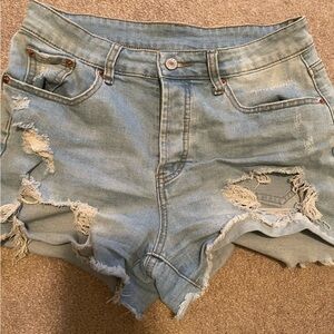 Light Blue Distressed Women's Denim Shorts